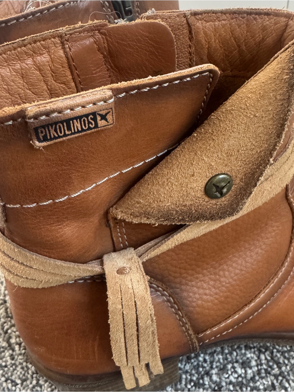 Pikolinos Zaragoza W9H-8800 Brandy Cognac Leather Ankle Boots EU 38 US 7.5 - Picture 3 of 11